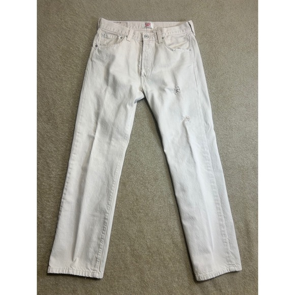 Levi's Other - Vintage Levi's 501 Jeans Mens‎ Cream Straight Leg Button Fly Distressed W32 L30